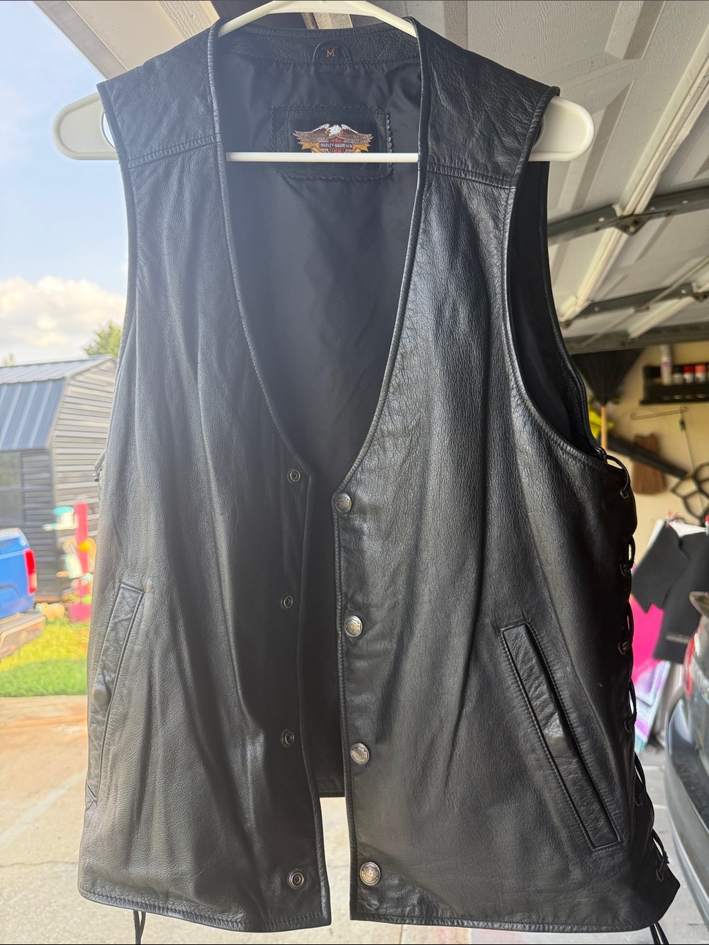 Harley-Davidson Black Leather Vest with Red Embroidered Logo